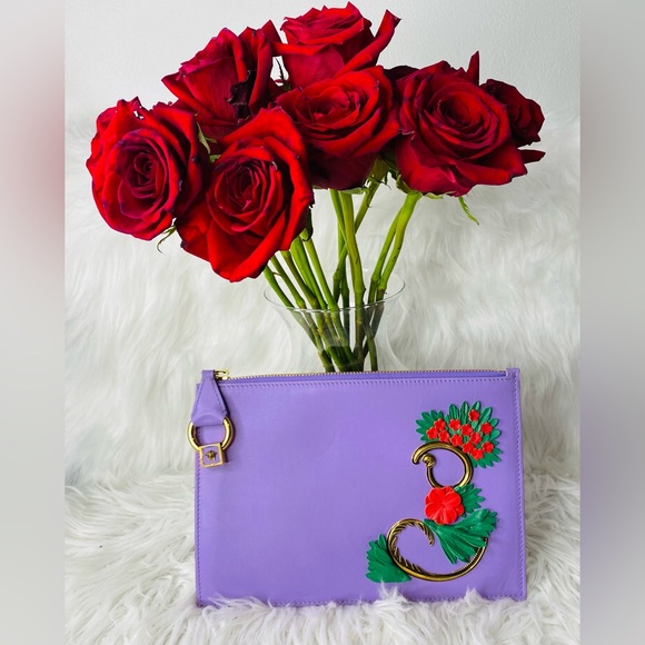 Versace Handbags - VERSACE Calfskin Flower Barocco Pouch in Violet. Authentic. VIDEO ADDED
